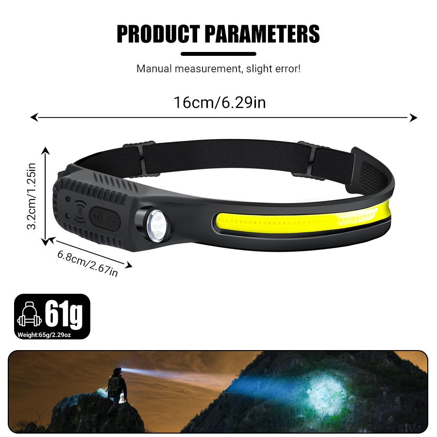 Lanternă puternică cu inducție COB LED Lanternă cu cap reîncărcabilă prin USB Lampă de lucru în aer liber Lumină de căutare pentru camping Lanternă pentru cap de pescuit