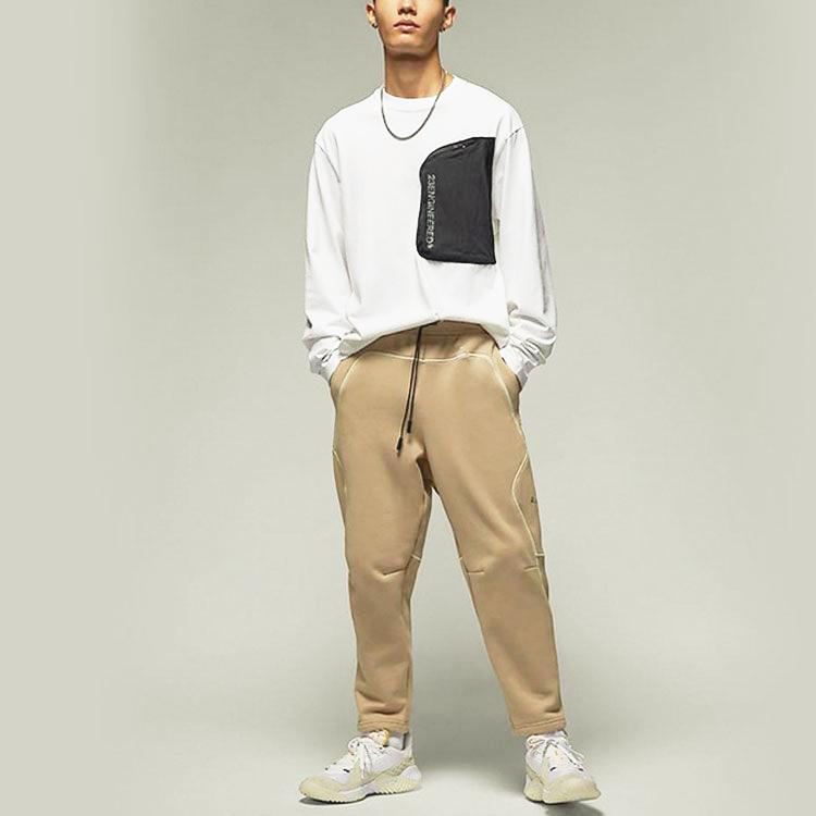 Nike Fleece-Lined Lace-Up Loose Casual Pants Men Bottoms Desert-Yellow DV7684-254