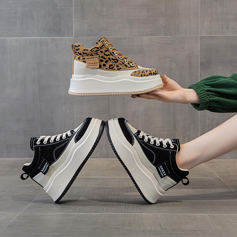 Mode 7CM Plateau Keilabsatz Sneakers Schuhe Damen Sexy High Top Leopardenmuster Damen Freizeitschuhe Mode Sneakers Frühling Warmes Fell Winter