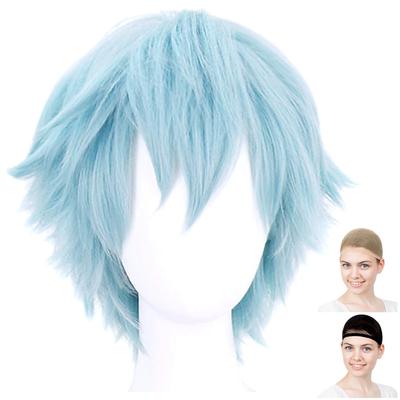 CaseEden Cosplay Wig, Premium Short, 30cm, Heat-Resistant, Sky Blue, with Two Wig Nets (WIG5597)