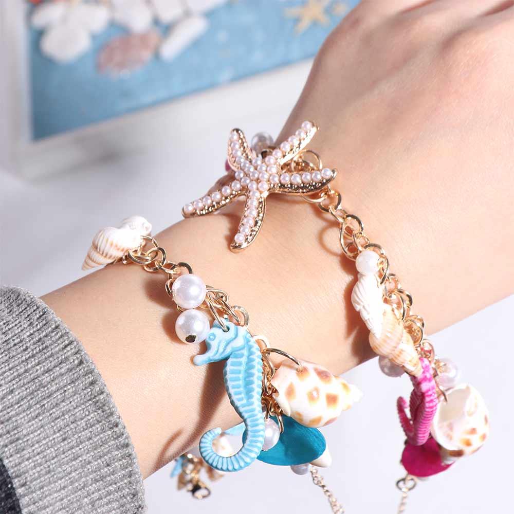 Ornaments Shell Starfish Bracelet Imitation Pearl Natural Conch Beach Bracelets  Women