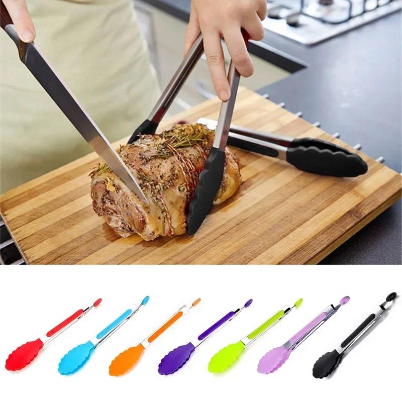 Lebensmittelzange, Küchenzange aus Edelstahl, Silikon, Nylon, rutschfeste Kochklammer, Klemme für Grill, Salatwerkzeuge, Grill, Küchenzubehör