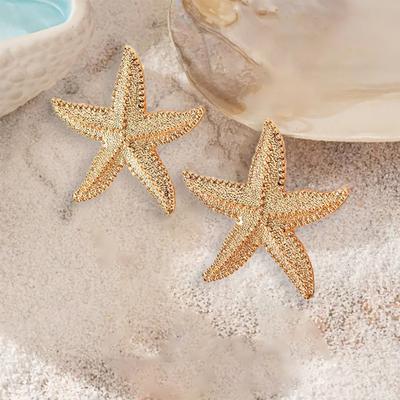 Wind Summer Fresh Ocean Shell 18k Gold Stainless Steel Starfish Earrings Earrings Jewelry