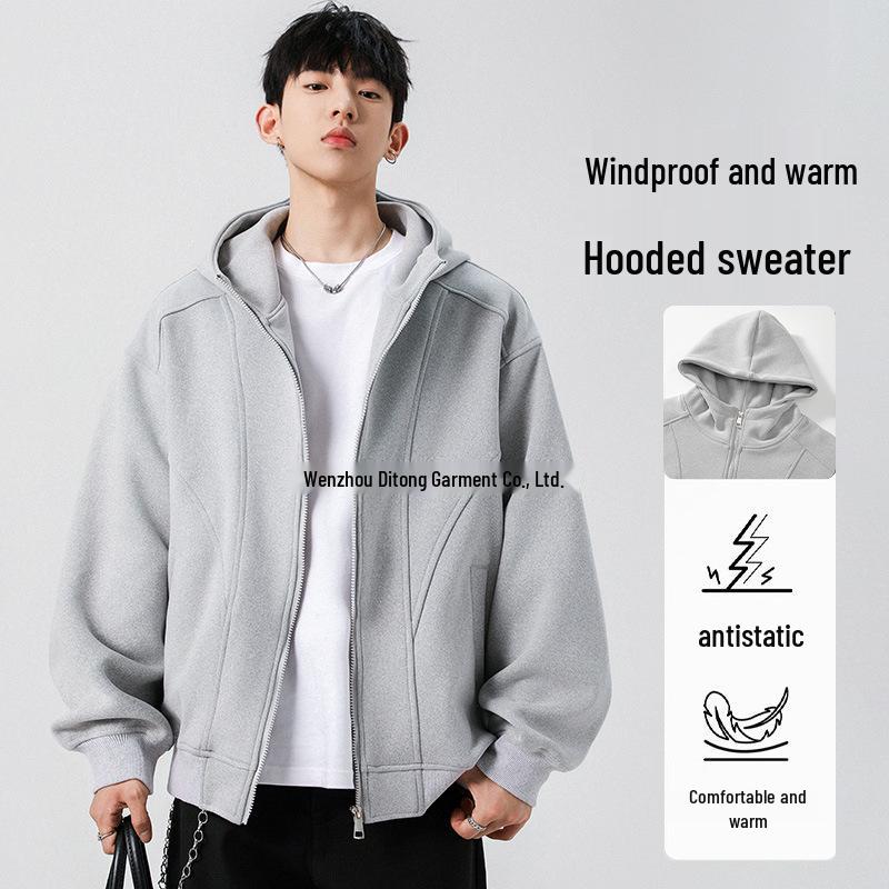 Men's Retro Patchwork Hooded Sweatshirt, 320g, Spring/Autumn Casual Loose Jacket