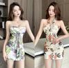 Leopard Print Tube Top, Suspender Skirt, Backless Base, Neck-hanging Dress, Sexy Slim Fit, Sweet Temperament, Hip-wrapped Short Skirt.