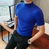 Spring Autumn New Short Sleeve Knitted T-shirts For Men Solid Color Slim Fit Tee Fashion Commuter Korean Tops Male Clothes