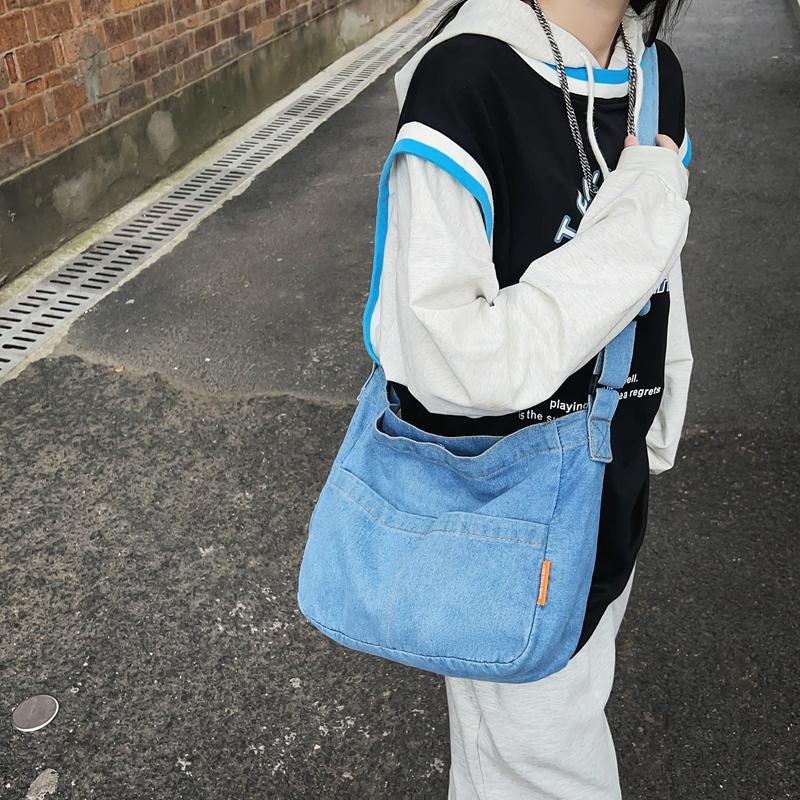 Women Denim Bag Large Capacity Strap Adjustable Crossbody Sling Bag Vintage Messenger Bag Casual Shopper Bag 2024 New