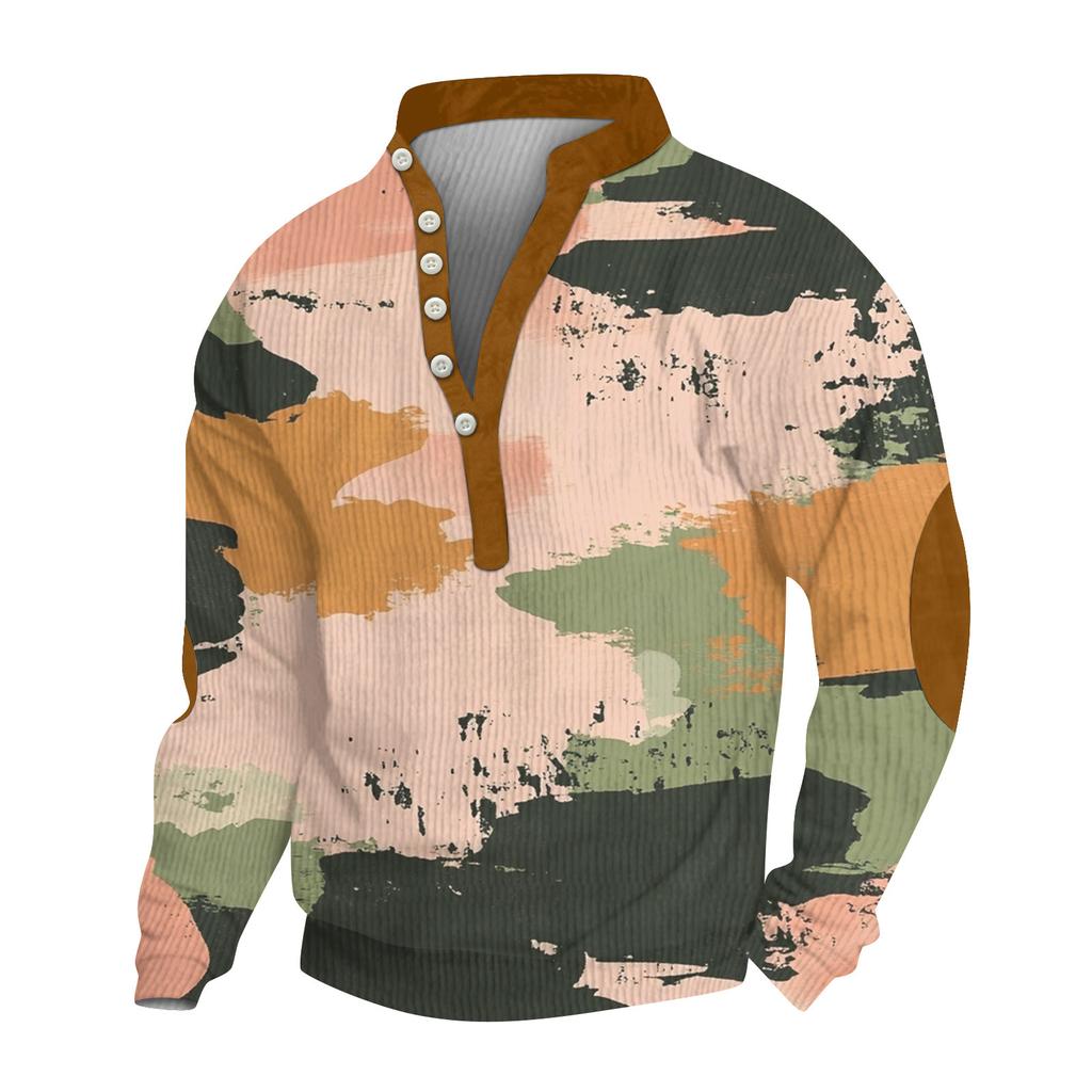 Herren Print Plüsch Warmer Mantel Fleece Pullover Freizeitjacke Tasche Pullover Wintermantel