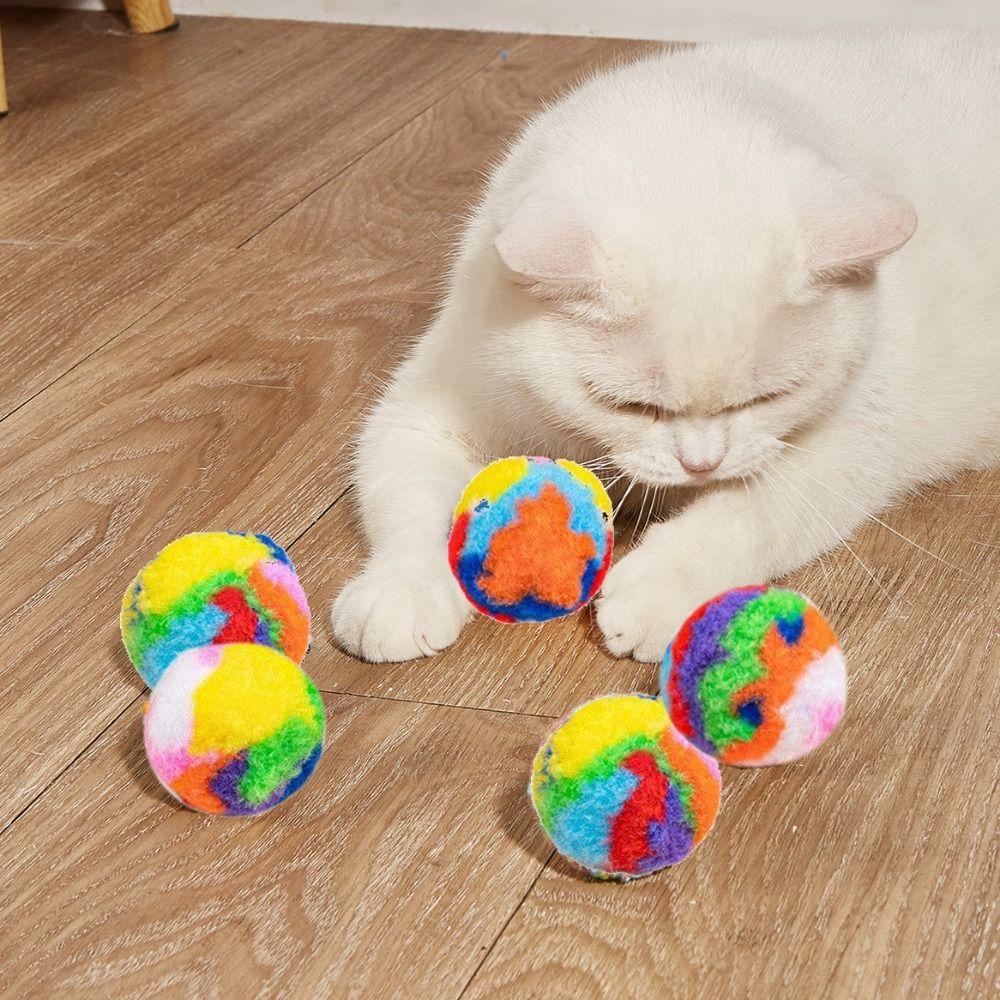 5pcs/set Colorful Cat Training Mute Ball Plush Cat Teaser Ball  for Cleaning Teeth