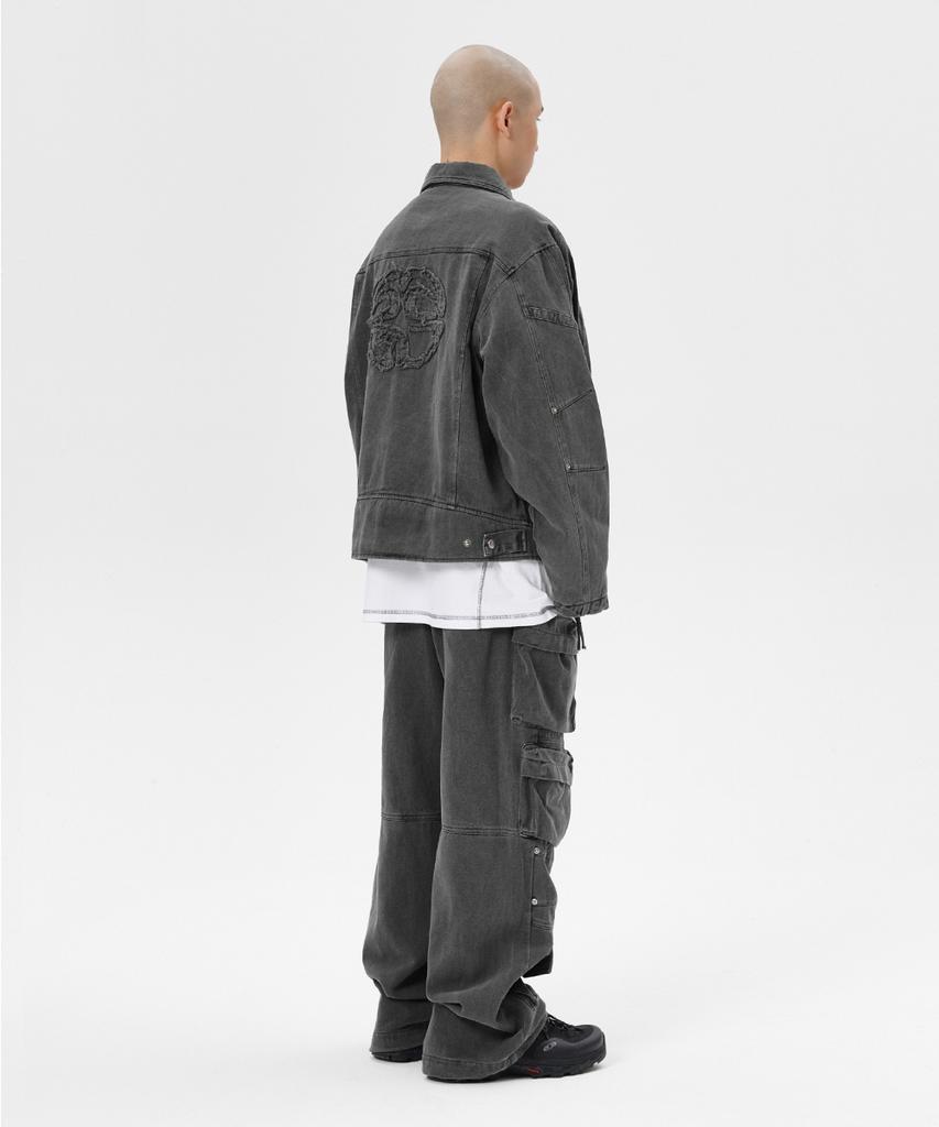 Mahagrid Overdyed Biker Jacket Charcoal(Mg2Esmj241A)