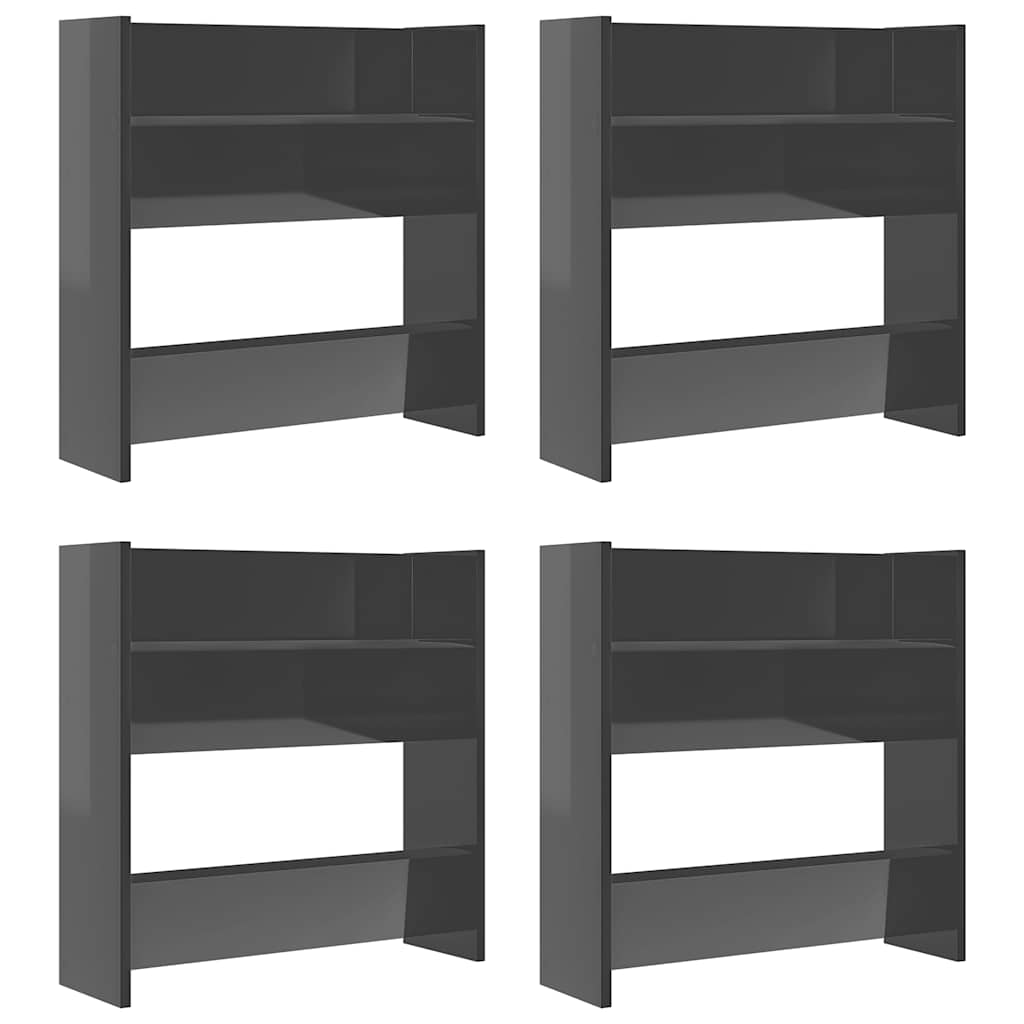 Vidaxl Wall Shoe Shelves, 4 Pcs, Glossy Gray, 60X18X60 Cm