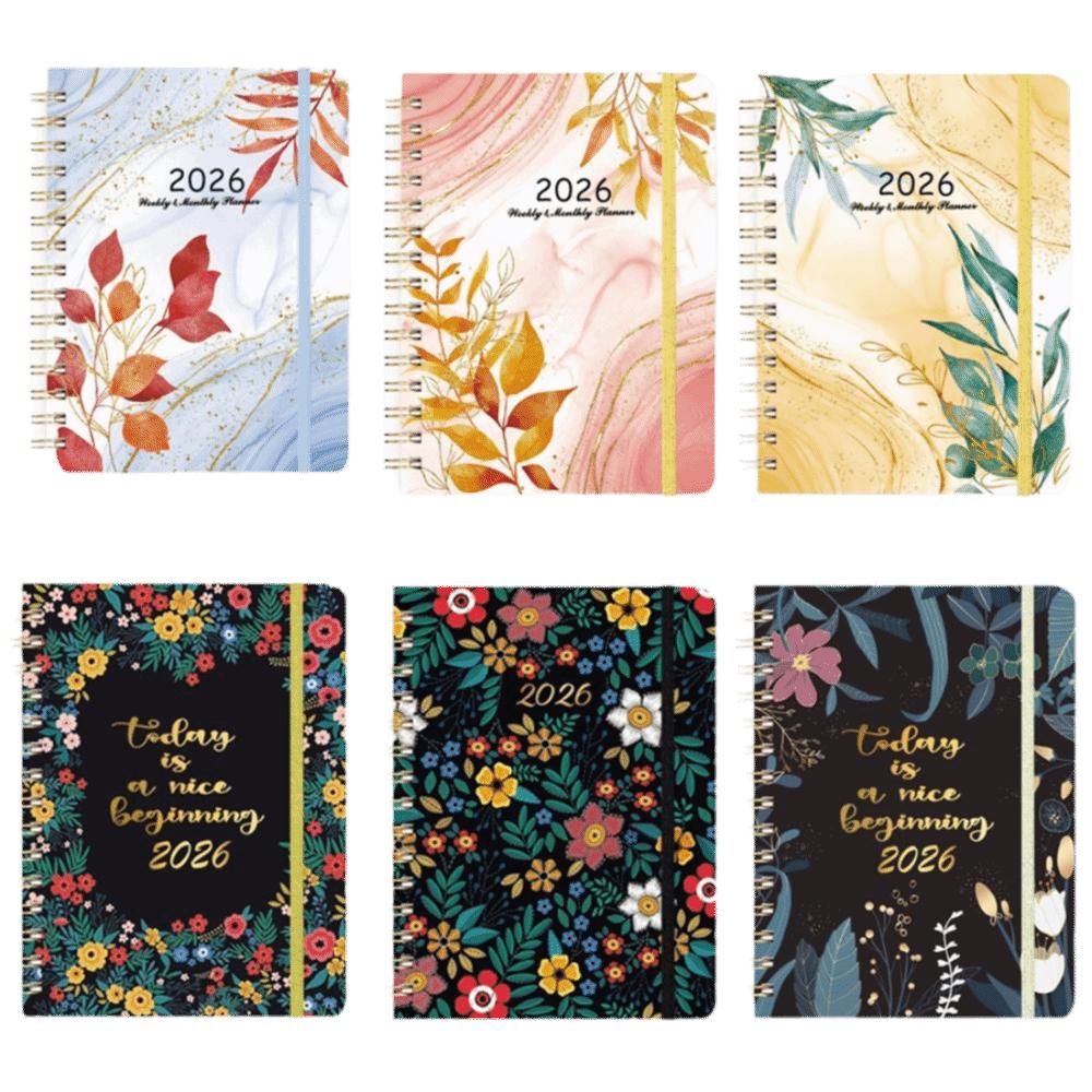 Index Tags 2026 Planner Notebook Spiral Binding Simple Design Coil Diary Book Clock In Function A5 Size Spiral Notebook