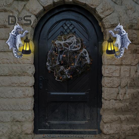 Drachenbaum-Hugger mit Solarlaterne, wetterbeständig, für den Außenbereich, Garten, Hof, Weg, Terrasse, Rasen, Kunstharz, Drachenfigur, Statue, Dekoration, Ornament