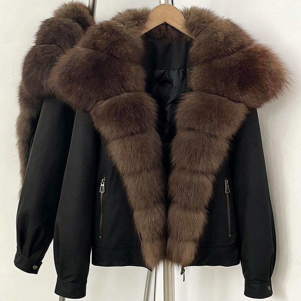 Daily versatile commuter wind duck down jacket women's winter cold and warm natural real fox fur collar thick coat