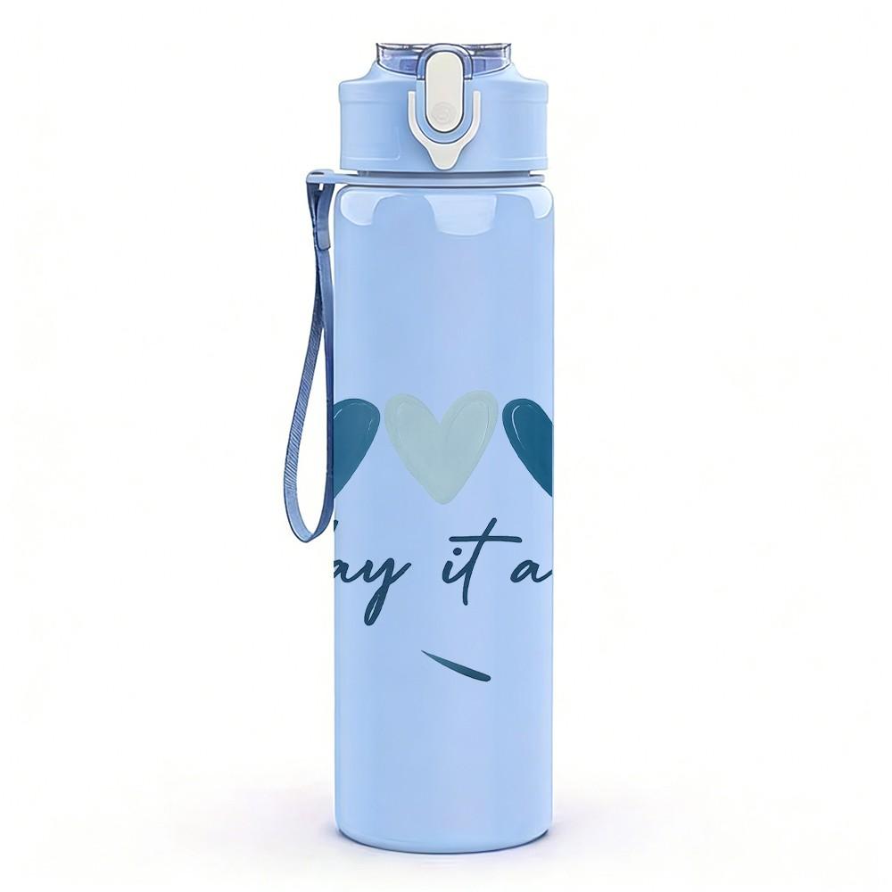 1PC One Day At A Time Hearts Art 750ml Color Plastic Sports Water Bottle Leakproof Flip Straw Lid Suitable for Sports Office Home Use