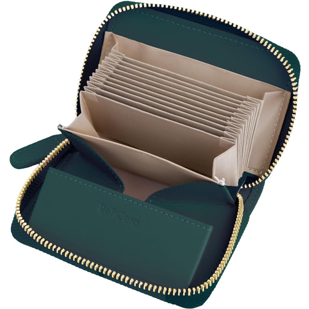 RafiCaro Mini Holds Bills Bifold Wallet for Men and Large Card Coin YKK Cowhide Small Green Wallet, Folding, Women, Capacity, Accordion-Style Case,