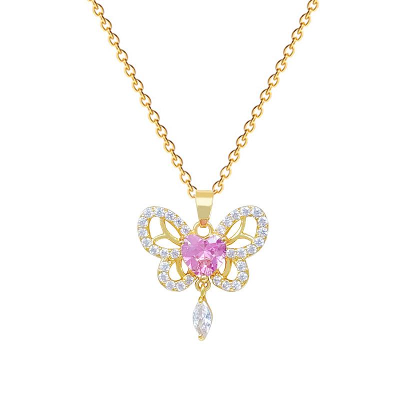 Titanium Steel, Empty Butterfly Tassel Light Luxury Temperament Gorgeous Full Diamond Necklace Women'S Versatile Collarbone Chain Titanium Steel Chain