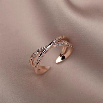 Anello Regolabile Trendy in Oro Rosa con Zirconi per Donna Personalità Fashion Ins Anello Regolabile Micro Intarsiato in Oro Rosa