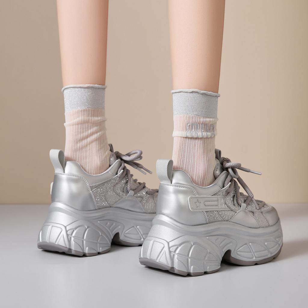 Spring New Thick-soled Height-increasing Versatile Women's Shoes Summer Breathable Rhinestone Casual Sports Shoes Women