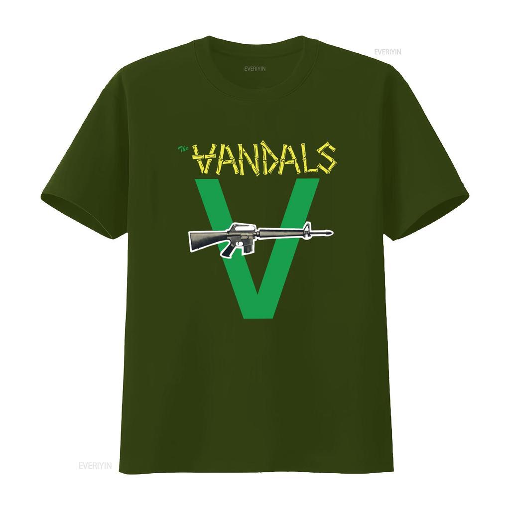 Mens The Vandals Original Logo Green V and Gun Print T Shirt Medium Black vintage Washed streetwear designer clothes
