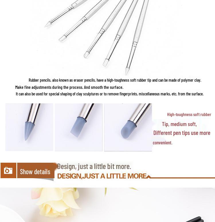 5-Piece Silicone Clay Tool Set: Soft Tip Brush & Fingerprint Remover