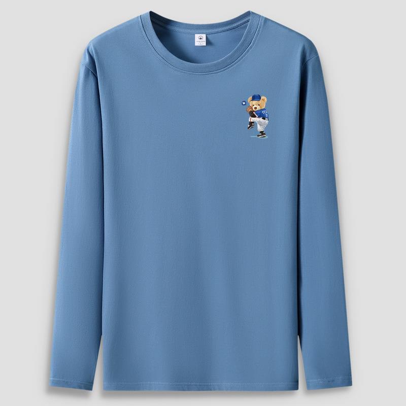 Wzory Niedźwiedzia Baseballowego Męski T-shirt z Długim Rękawem Plus Size Czysta Bawełna Męska Koszulka Casualowa Pulower S-5XL