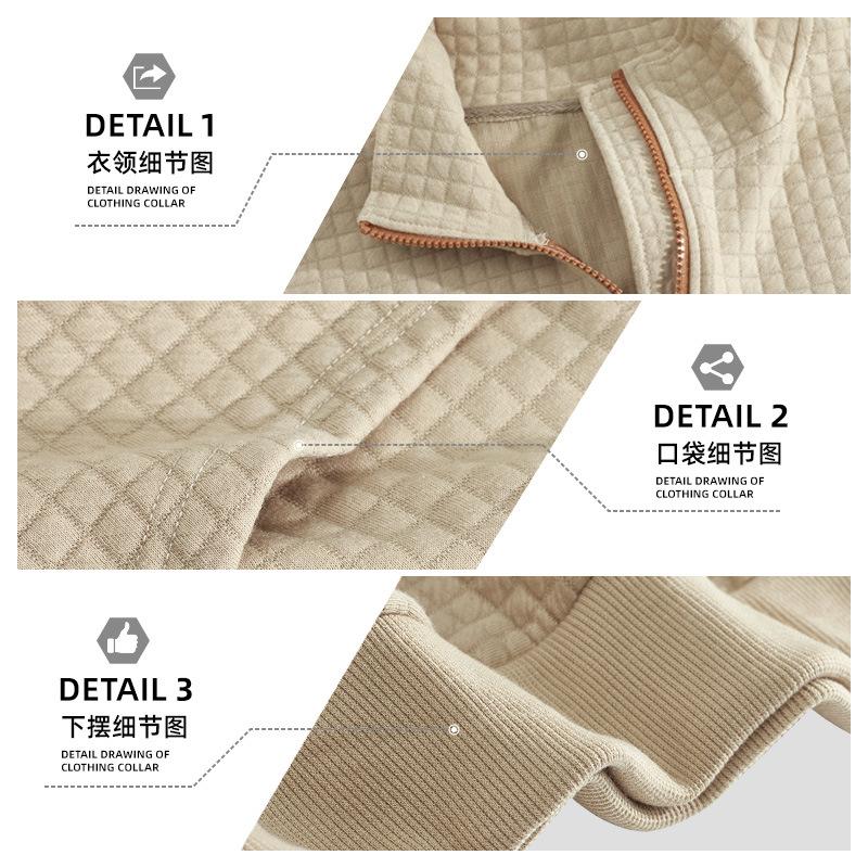 Herbst/Winter Herren Casual Sweatshirt - Neues kariertes Sweatshirt mit Reißverschluss vorne aus Wildleder-Samt mit gesticktem Jacquard-Design