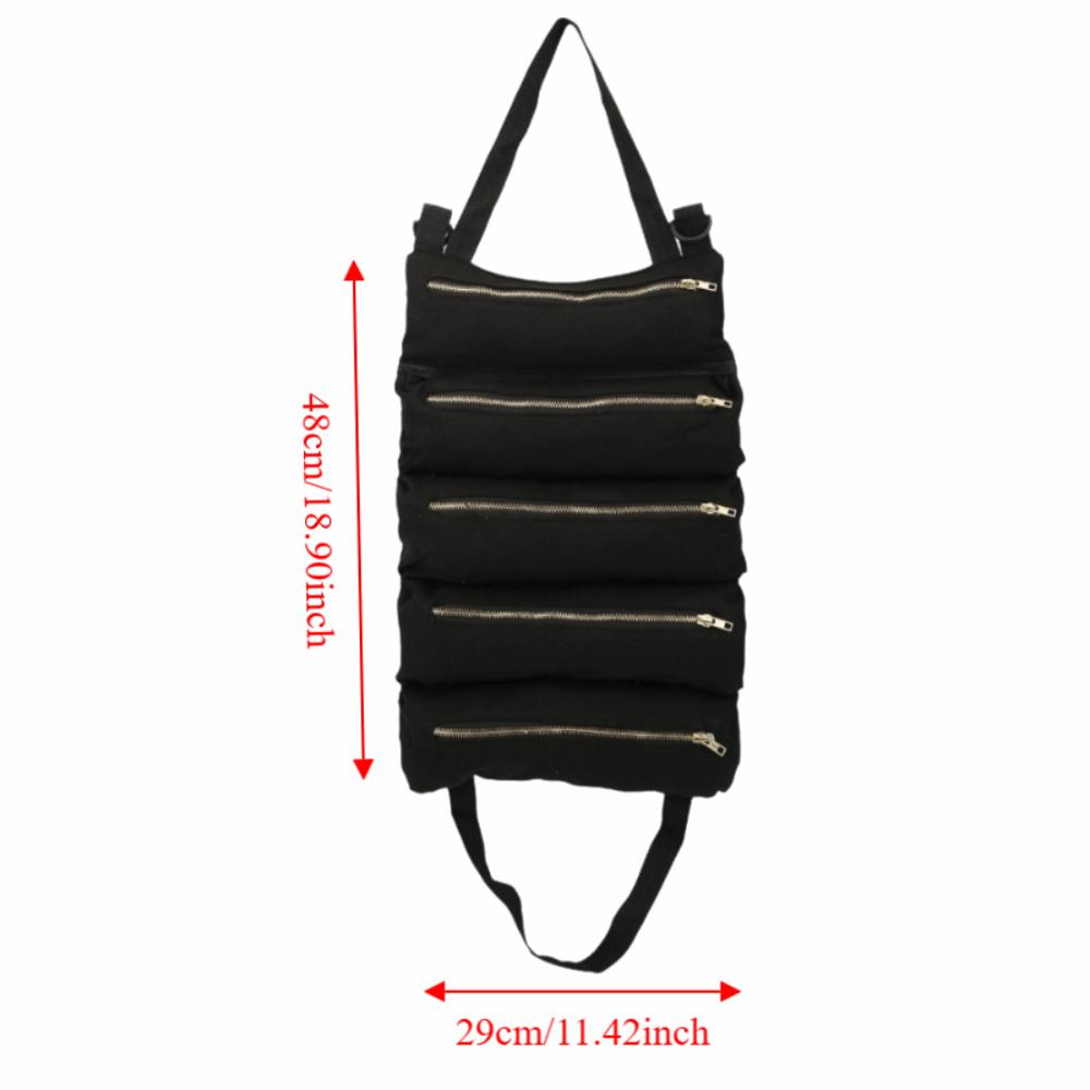 Canvas Tool Roll Up Pouch With 5 Zipper Pockets Tool Organizer Tool Roll Up Bag  Car Camping