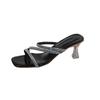 Two Wear Cool Slippers Female Summer Wear New Rhinestone Fairy Wind Crystal Thick Heel Sandals Internet Celebrity Open Toe High Heel Sandals