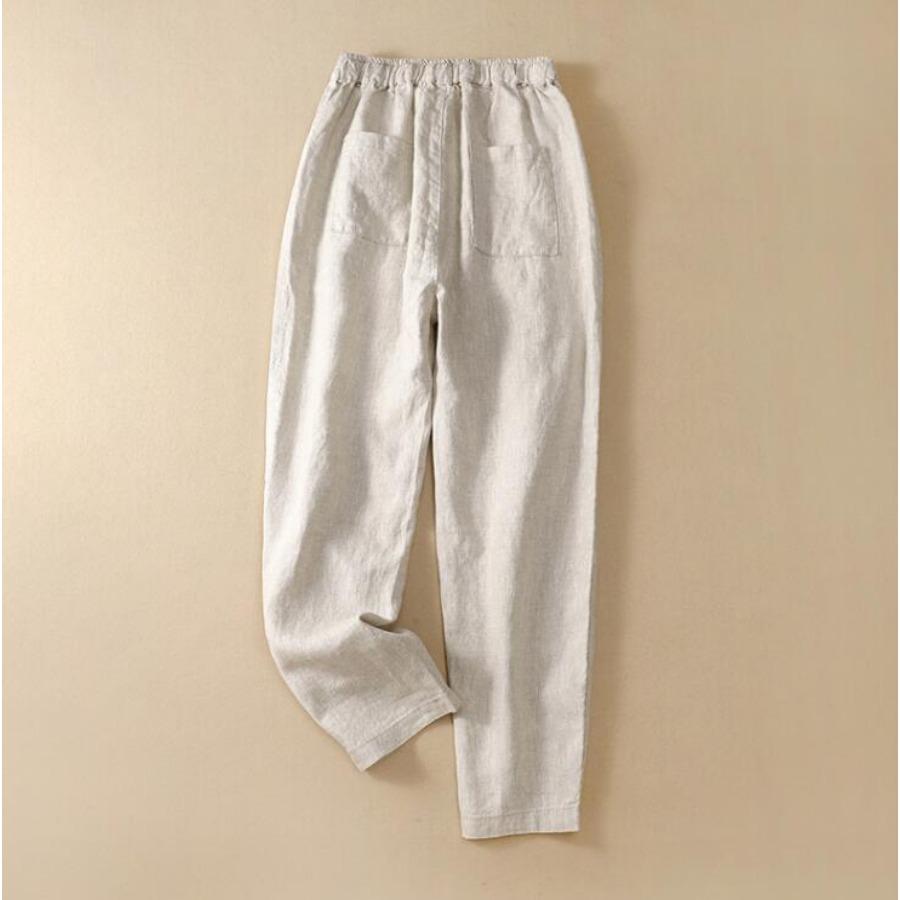 Bumbac, in, pantaloni largi de vară, vintage, ocazional, până la gleznă, pantaloni elastici cu talie înaltă pentru femei, de culoare solidă