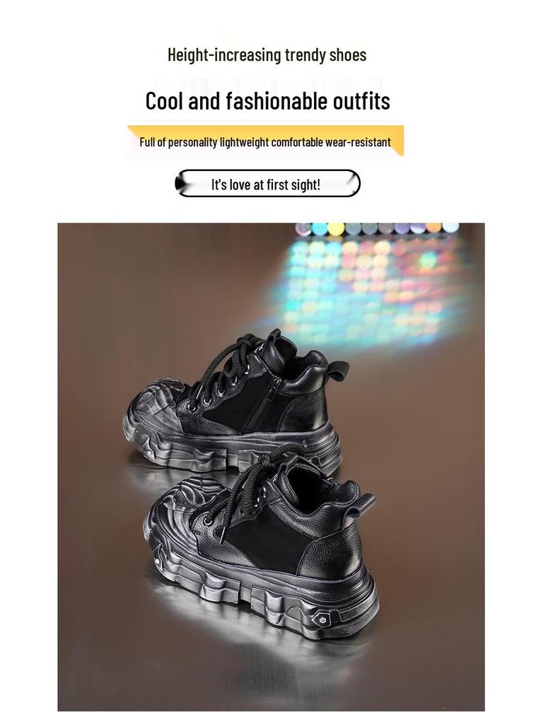 Dámské kotníkové boty z pravé kůže, černé: Lehká, Silná podrážka, Britský styl, Podzim/Zima 2025.