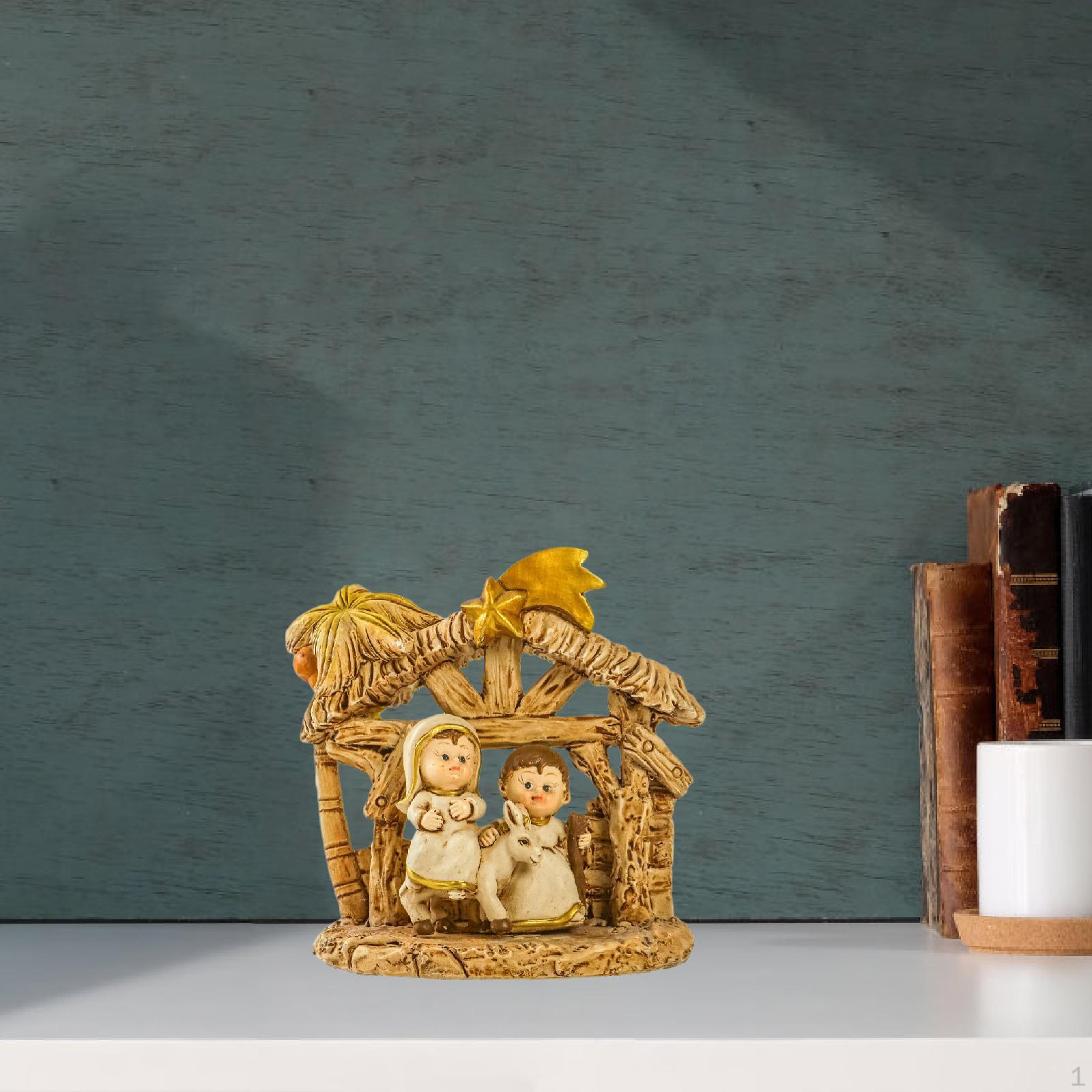 

Мини Рождественская фигурка Рождества Статуэтка Святого Семейства Настольная фигурка Миниатюрный набор сцены для Gold 10x10cm