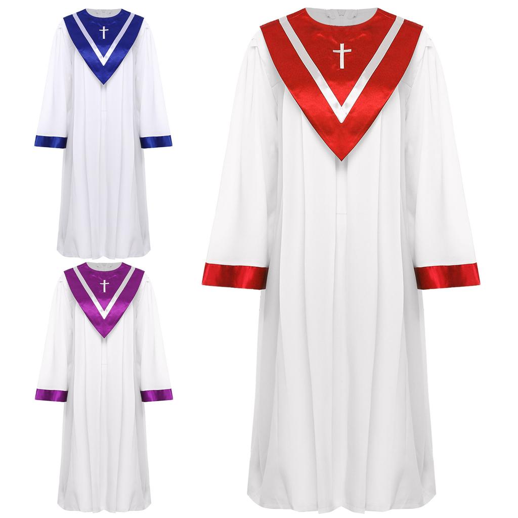 Unisex Adult Choir Robe V Shape Stole Church Chorus Performance Costume Traditional Gown