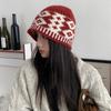 Unisex Retro Argyle Knit Beanie - Warm, Color Block Wool Hat for Big Head Sizes, Perfect for Fall and Winter