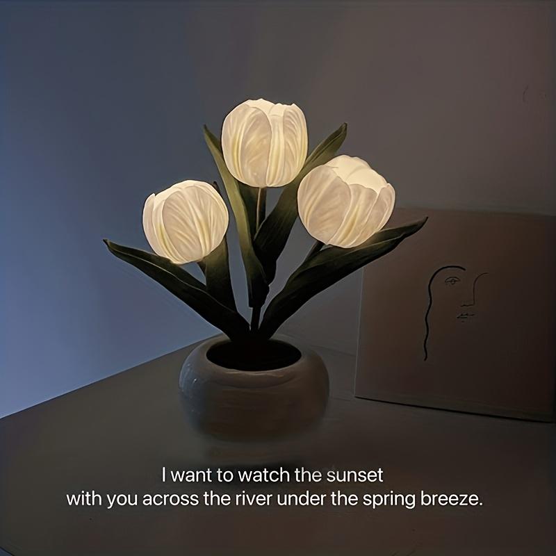 1pc Tulips Flower Night Light For Room Decor LED Charging Flower Potted Night Light Cute Small Tulips Bedside Lamp