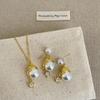 Ambience Golden Christmas Hat Pearl Pendant Necklace Stud Earrings Female Gentle Sweet Versatile Neck Chain Sweater Chain