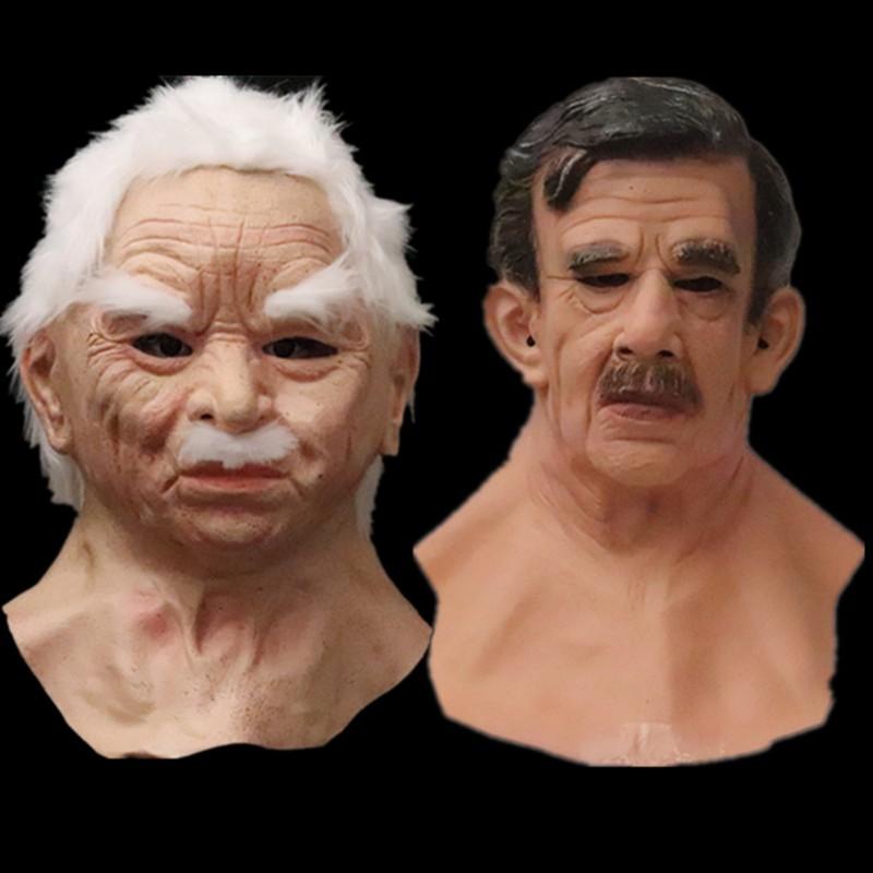 Latex Adult Costume Mask Halloween Party Old Man With White Beard Bald Gray Hair Grandma Young Black Bearded Youth