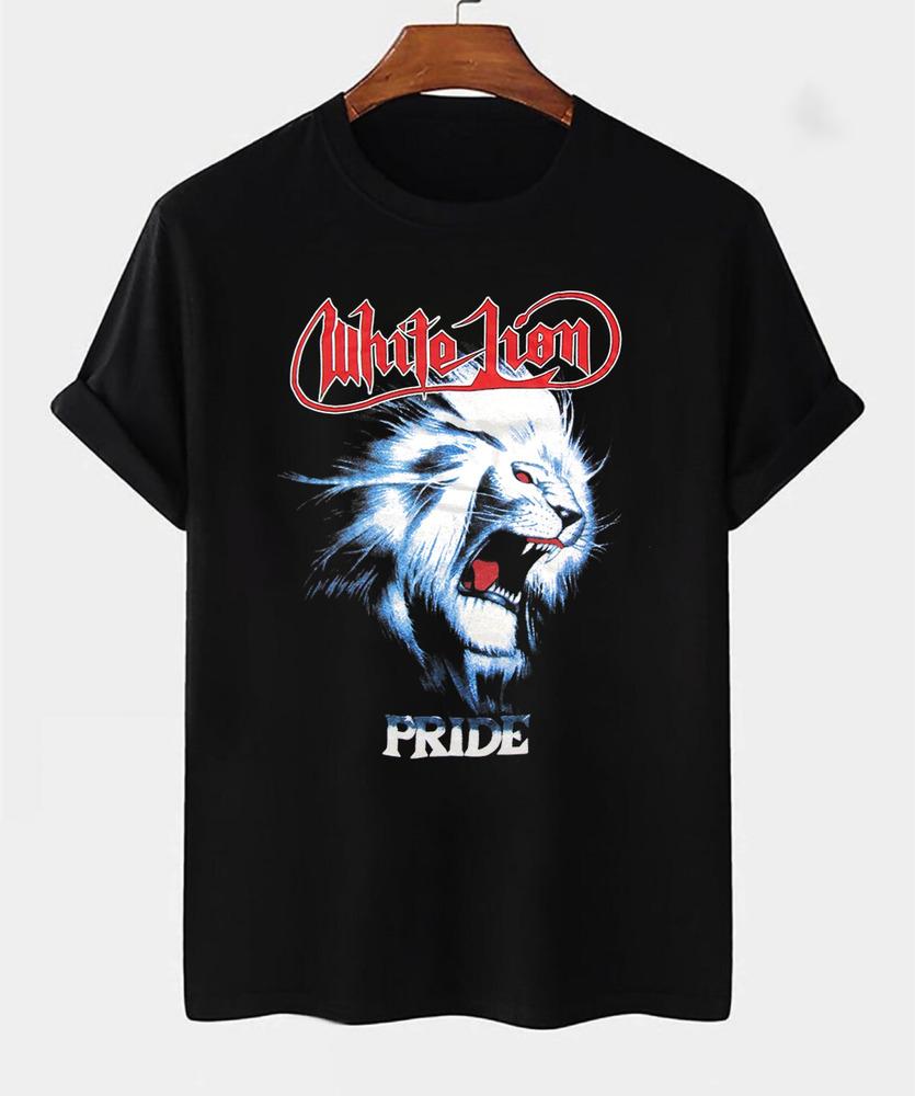Мужская футболка с принтом White Lion Band, черная, с коротким рукавом, все размеры 91, унисекс S