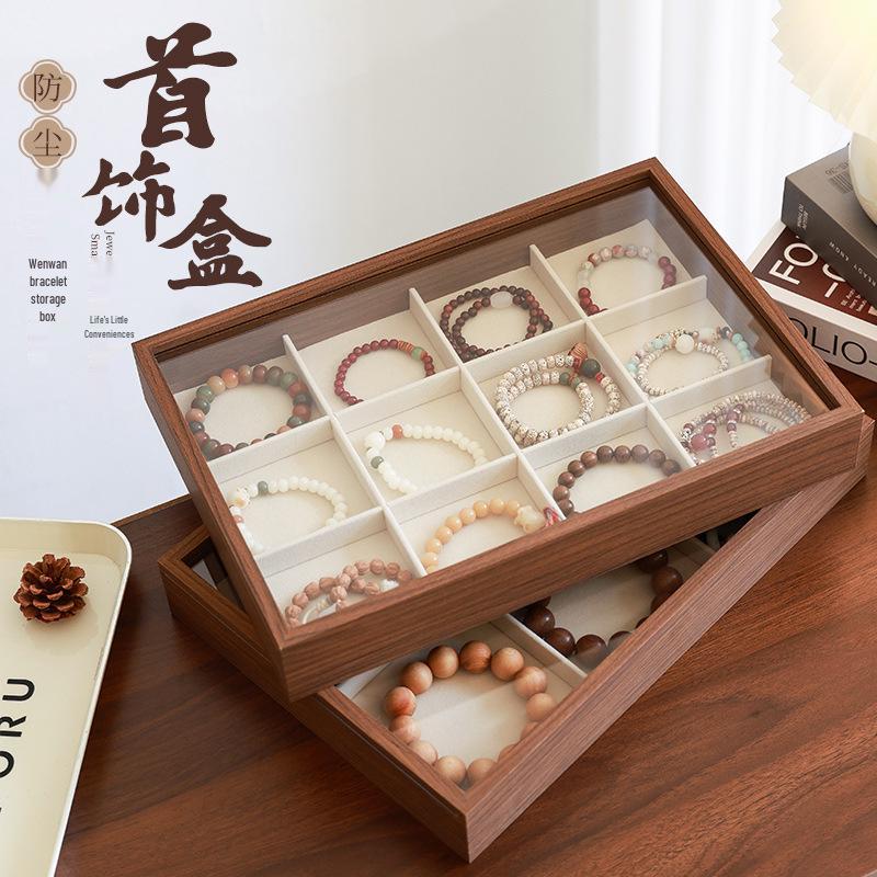 Wood Grain Beaded Bracelet and Jewelry Display Box for Bracelets, Bangles, and Crystals.