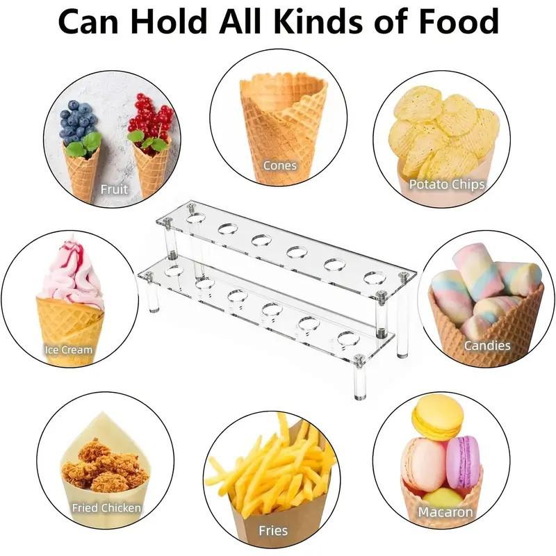 Trapezoidal Acrylic Ice Cream Cone Dessert Holder Tray Waffle Cone Display Stand Storage Rack Wedding Party Food Baking Tools