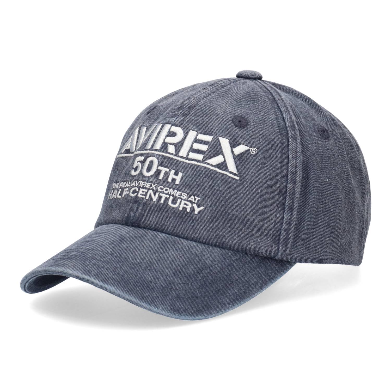 Avirex 50th Anniversary Logo Pigment Low Cap with Pigment Processing Cap, Navy,