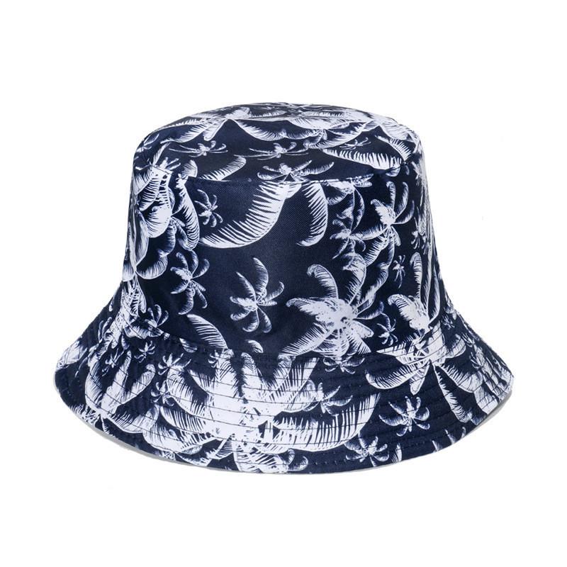 Trendy Coconut Tree Print Fishing Hat Unisex Casual Sunshade Hat Breathable Round Top Short Brim Hat