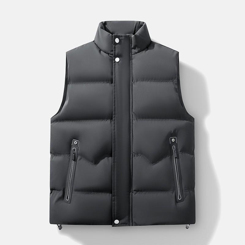 Mens Thick Warm Cotton Vest Winter Loose Fit Sleeveless Puffer Gilet With Stand Collar Outdoor Casual Wear