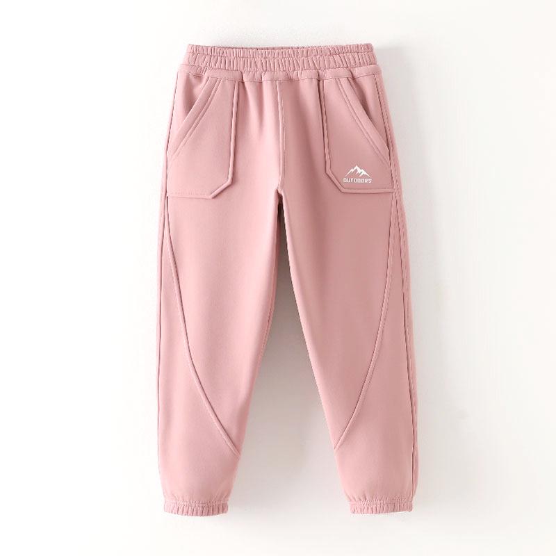 

Kids Cuffed Ankle Fleece-Lined Windproof Pants - Warm Autumn/Winter Casual Wear 130 розовый
