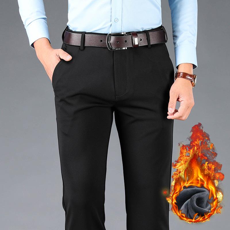 Pánské podzimní/zimní kalhoty s vysokým pasem, elastické, s rovnými nohavicemi, volné, ležérní - nežehlivé, styl středního věku