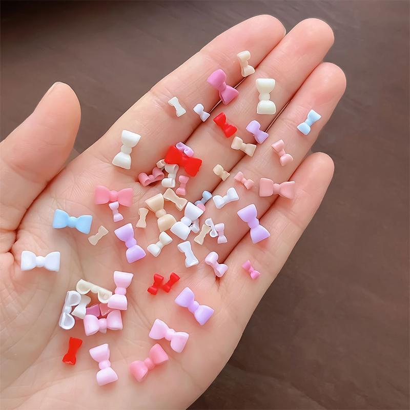 50Pcs Minimalist Mini Ties Resin Nail Charms 3D Solid Color Sweet Bowknots Nail Art Decorations For Diy Hairpin Nail Designs Diy