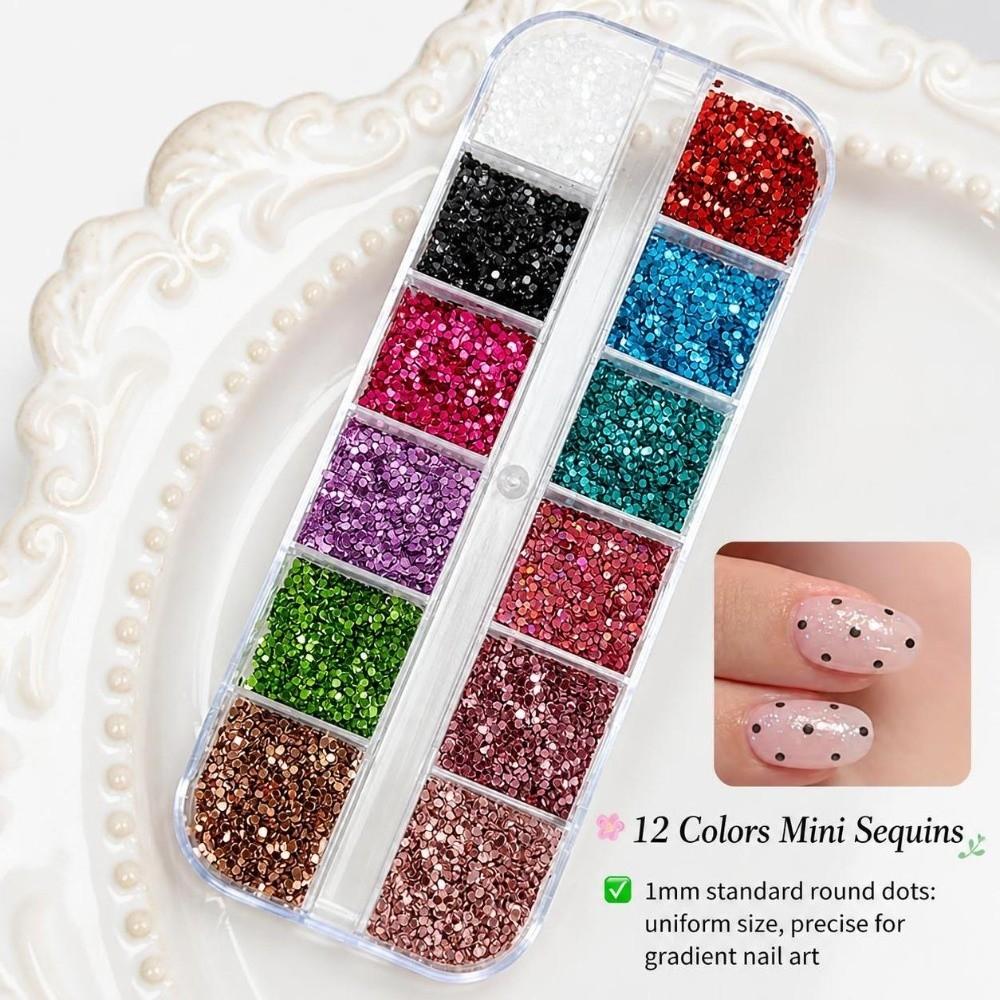 12 Grids Nail Art Sequins Kit Polka Dots DIY Nail Embellishments Manicure Accessories