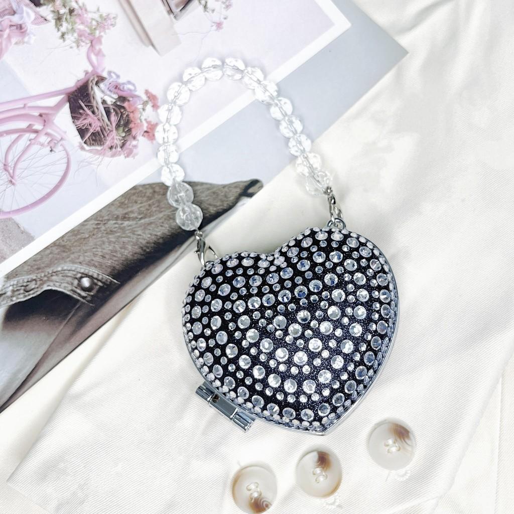 Acrylic Mini Heartshaped Box Bag With Sparkling Crystals And Magnetic Closure For Daily Use