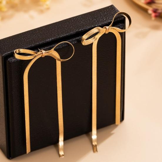 1 Pair Metal Bowknot Earrings Long Short Herringbone Tassel Luxury Elegant Women Girls Knotted Dangle Earrings Fashion Accessories Birthday Gift