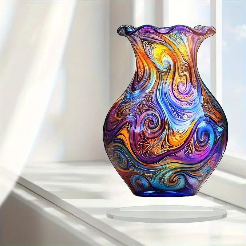 2D Flat Bohemian Style Acrylic Vase Desktop Decoration, Suitable for Wall Decoration, Porch, Room, Villa, Accents Home, Hallway, or Workplace - Rustic